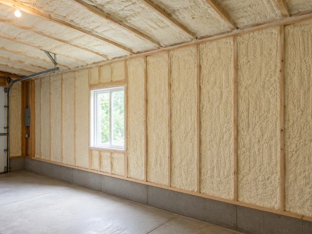 Garage walls fully insulated with spray foam insulation