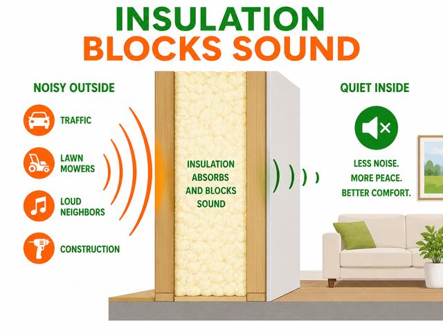 Diagram showing how wall insulation blocks outside noise