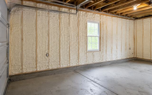 Attached garage walls insulated with spray foam in Woodstock, Ontario